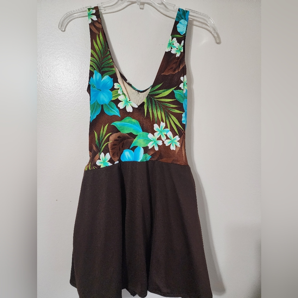 White Stag Brown and Teal Tropical Swimdress - Picture 2 of 3